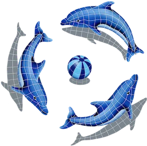 Artistry In Mosaics Dolphin Group Shadow (1 Free Blue Ball) Porcelain Pool Design 67" x 67"